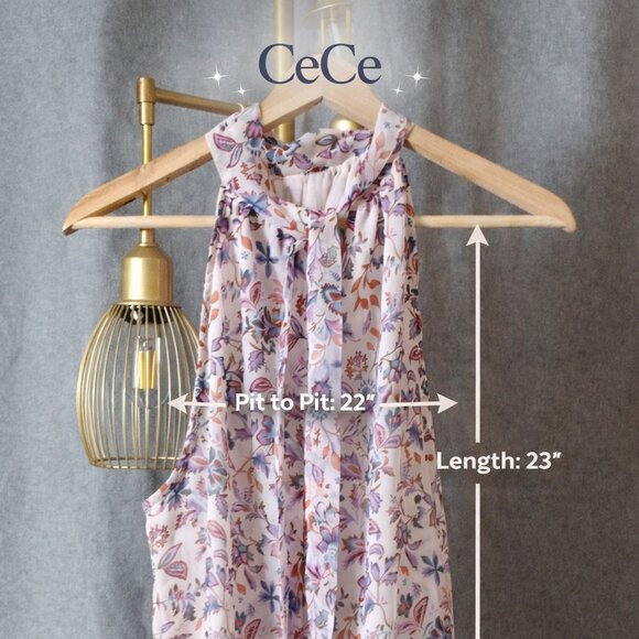CeCe Tops - CeCe Floral Sleeveless Blouse XL – Tie Neck Mock Neck Pastel Print Top